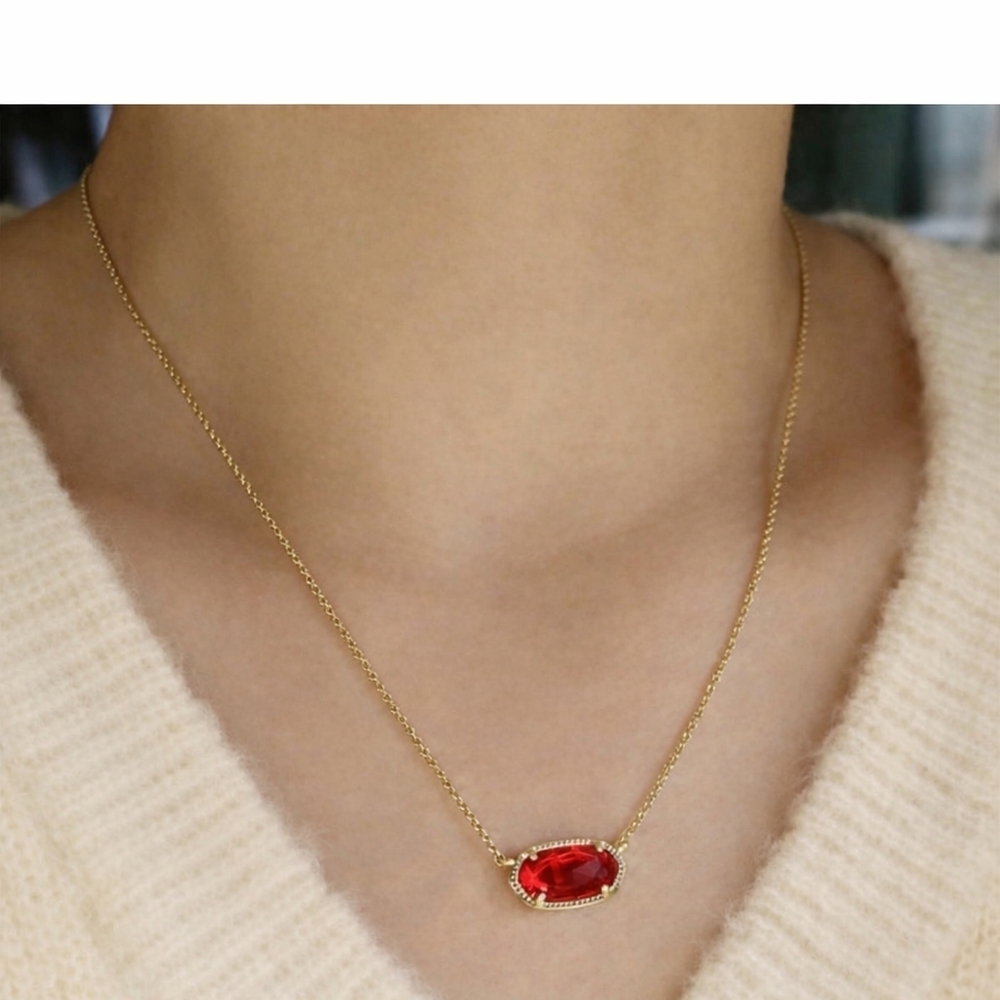 Kendra Scott Elisa Berry Red Gold Pendant Necklace 14” + 3” Extender Dainty